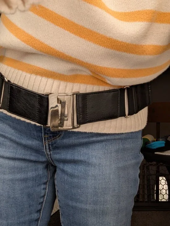 Chico's Black Faux Leather & Crocodile Silver Link Belt with Flip-top Buckle | L - Picture 8 of 9